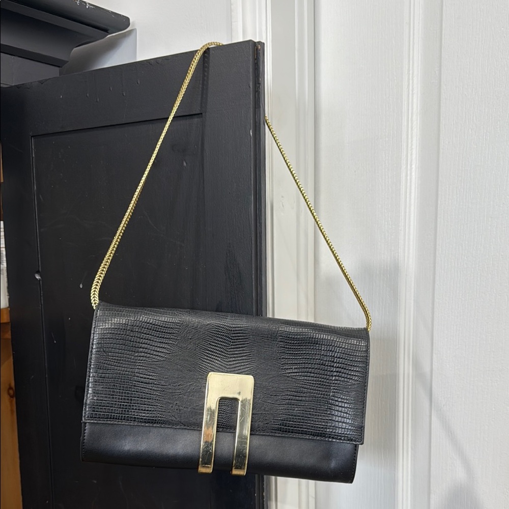 Elegant Vince Camuto Black Clutch with Gold Accents